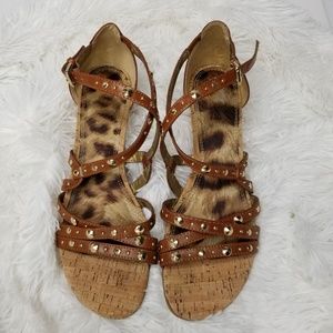 GUESS Brown leather Wedge Sandals w/Gold Studs